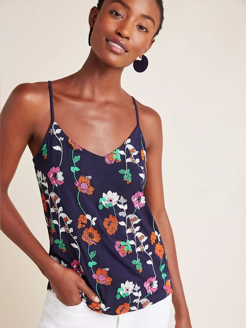 Anthropologie Kellen Floral Embroidered Tank